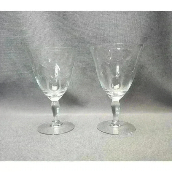 Susquehanna Glass Other - Vintage Susquehanna Fantasy Pattern Water Goblets Floral Wine Glasses (Set of 2)